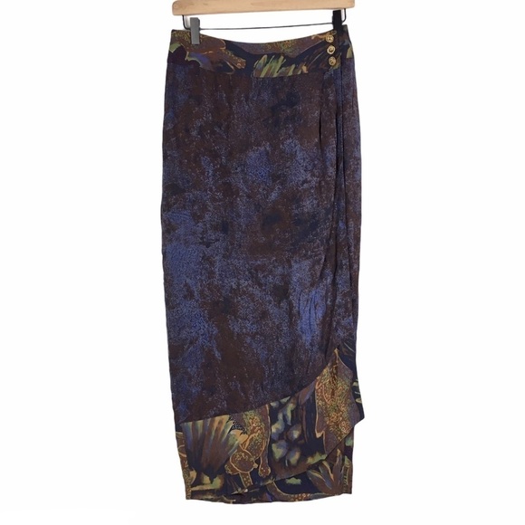 VINTAGE Skirt Dorothy Schoelen Platinum Maxi Midi Wrap Retro Tropical Size 10 - Picture 13 of 13
